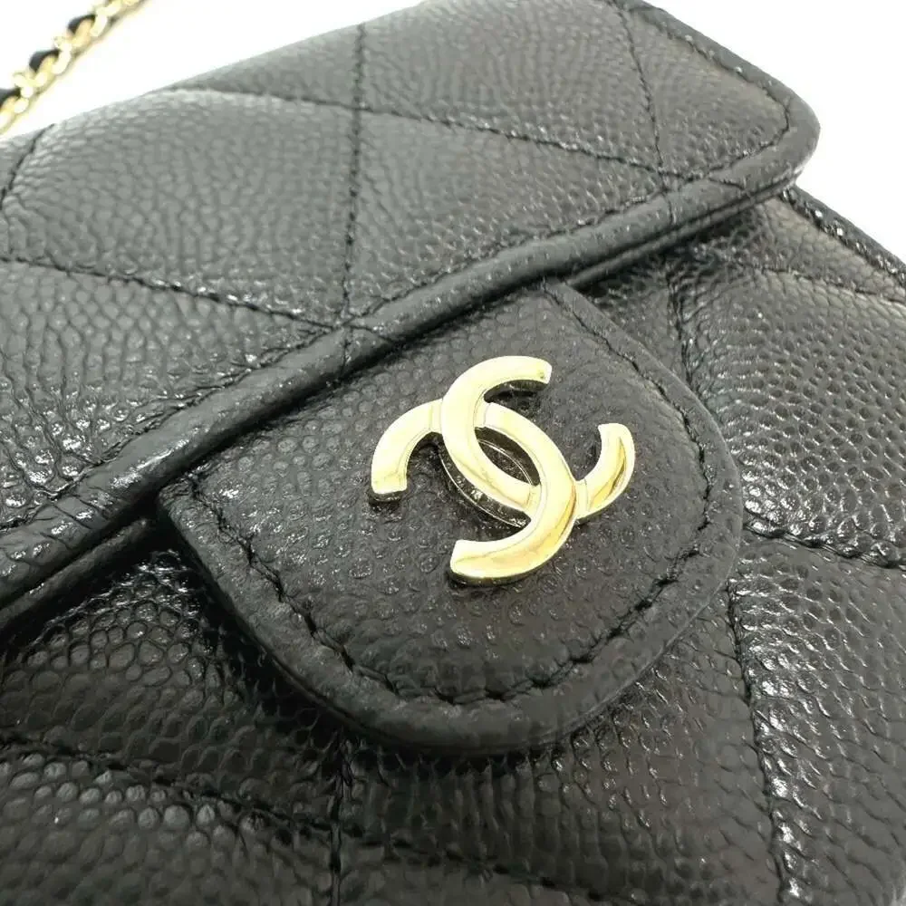 CHANEL Black Caviar Leather Logo Pochette Wallet